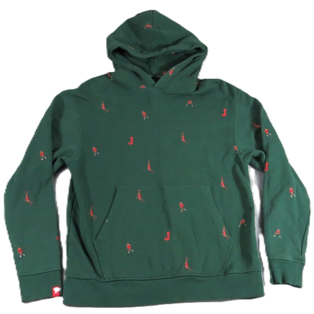 Jordan Essentials All Over Print Hoodie Men M Green Jumpman Fleece Cotton Logo